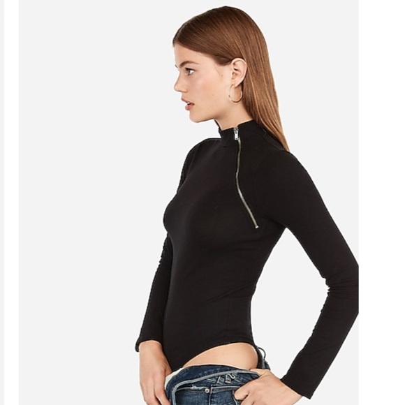 Express Tops - Express Mock Neck Zippered Bodysuit Size Small